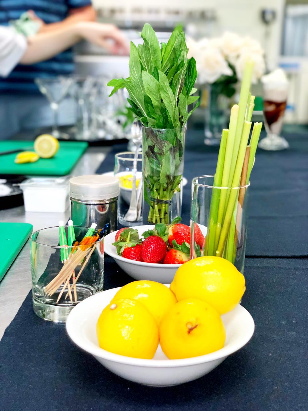 table with lemon, strawberry and other