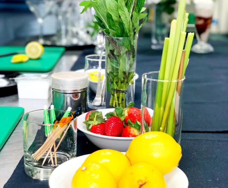 table with lemon, strawberry and other